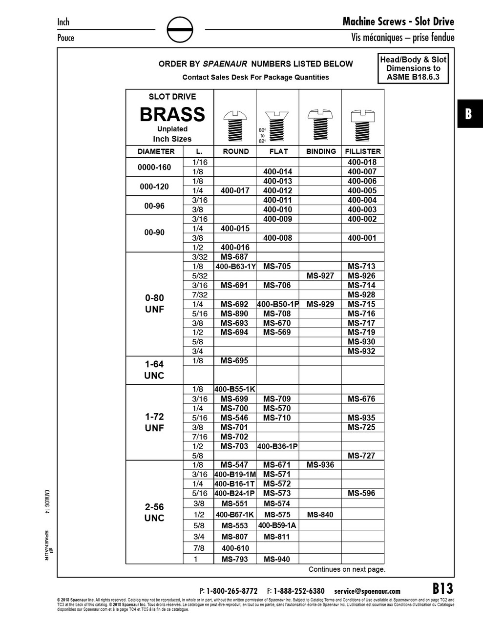 Machine Screw Round Slot Head #1-72 Unf X 7/16" Brass Ansi B18.6.3-1972   MS-702