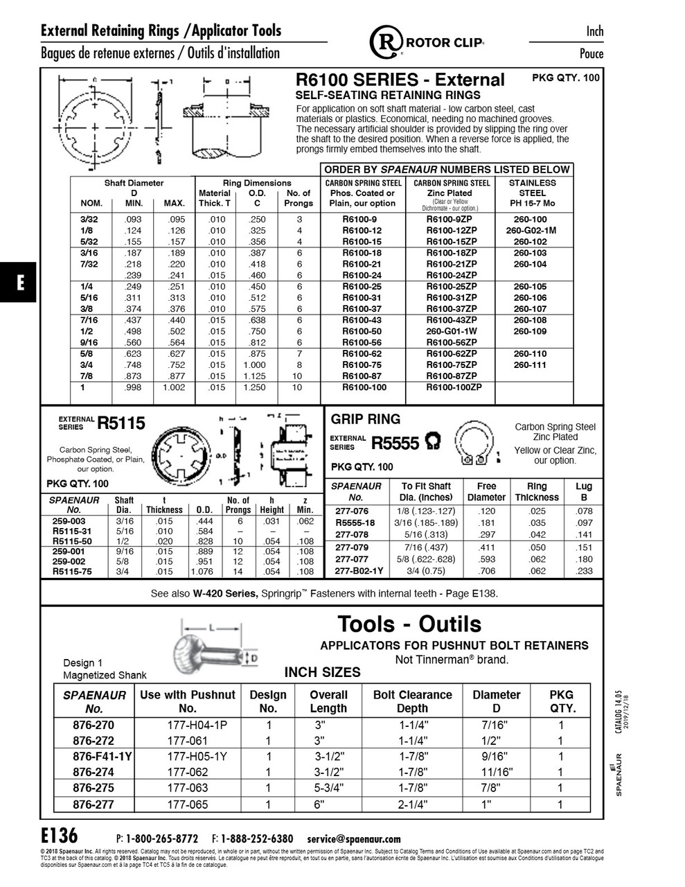 External Self-Seating Retaining Rings 5/8" Nom Shaft Dia X .875" Od High Carbon Spring Steel Plain   R6100-62
