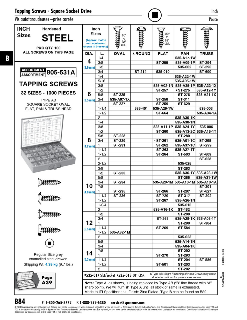 Tapping Screw Pan Square Socket Hd #14 X 1 1/4" Lg Type A Low Carbon Steel Case Hardened Zinc Chromate Plated   ST-204