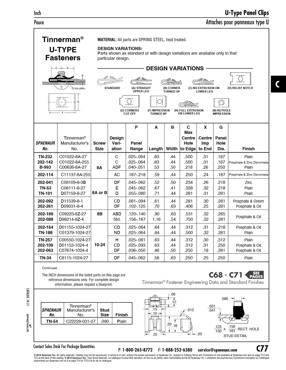 Spring Nut "U" Type For #8A Or Bpanel Range .045-.062" Spring Steel Heat Treated Plain   TN-53