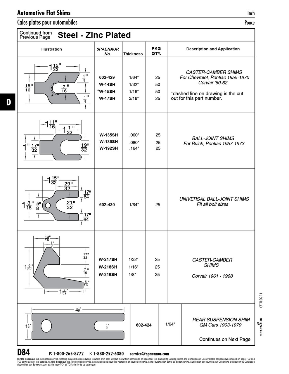 Shim Caster-Camber 1 17/32"Lg X 1 9/32"W. For Corvair 1961-1968 1/16"Thickness 7/16" Slot Width Low Carbon Steel Zinc Plated   W-218SH
