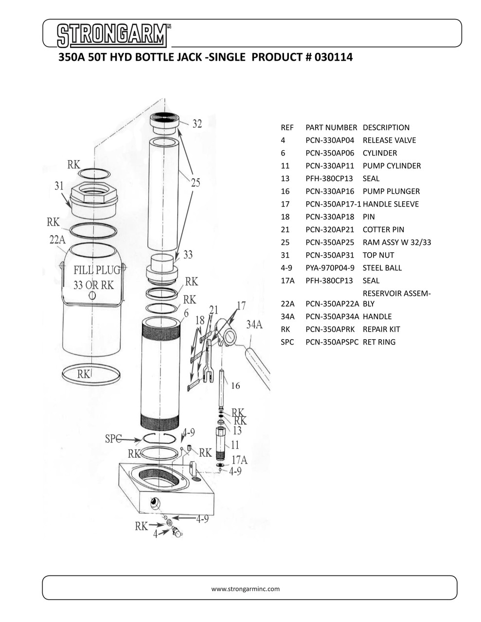 50 Ton Bottle Jack  030114