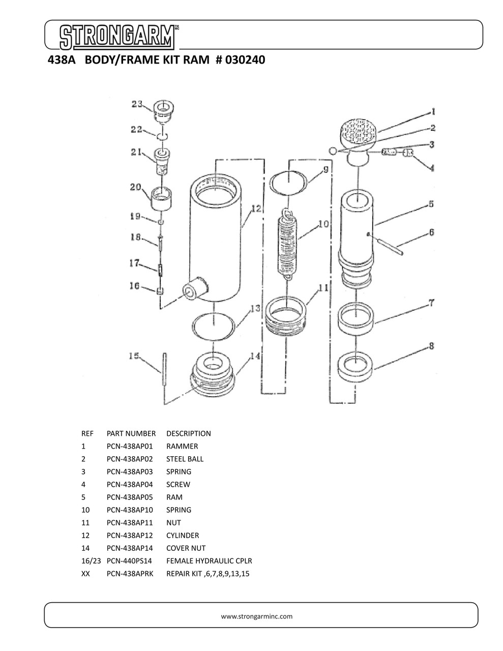 2-1/4" Stroke 10 Ton Push Ram  030240