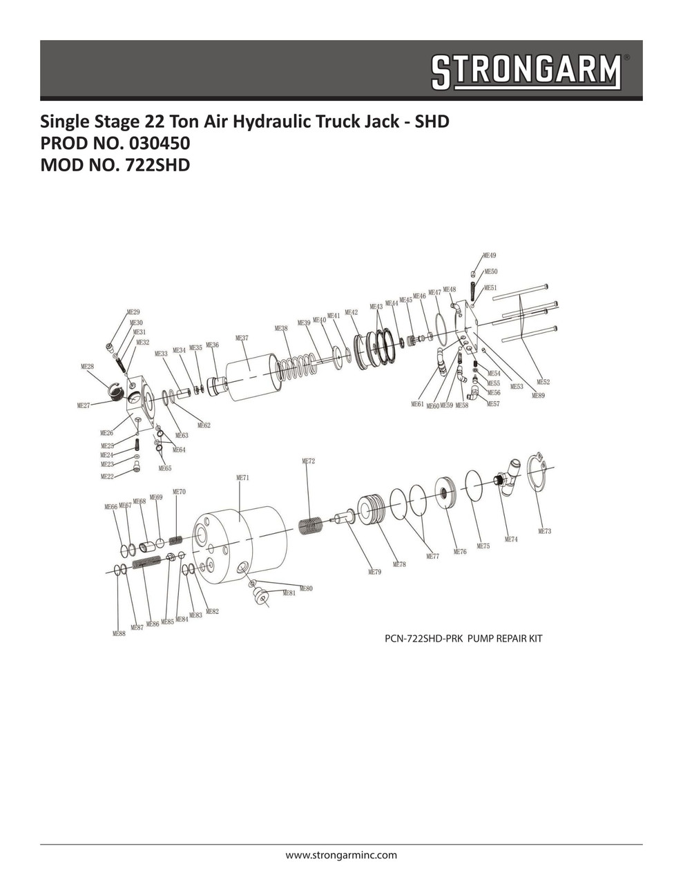 22 Ton Single Stage Air Hydraulic Truck Jack  030450