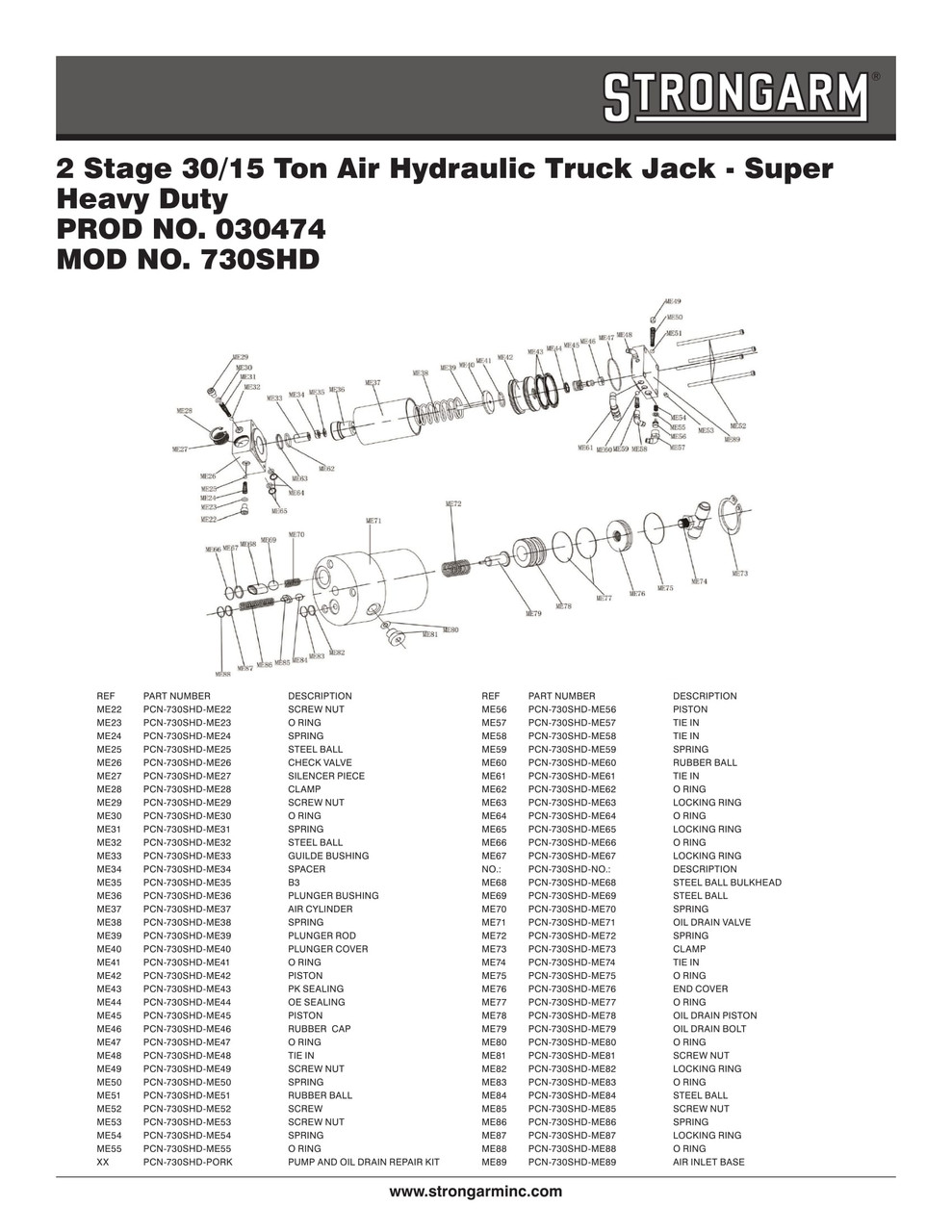 30/15 Ton 2 Stage Air Hydraulic Truck Jack  030474
