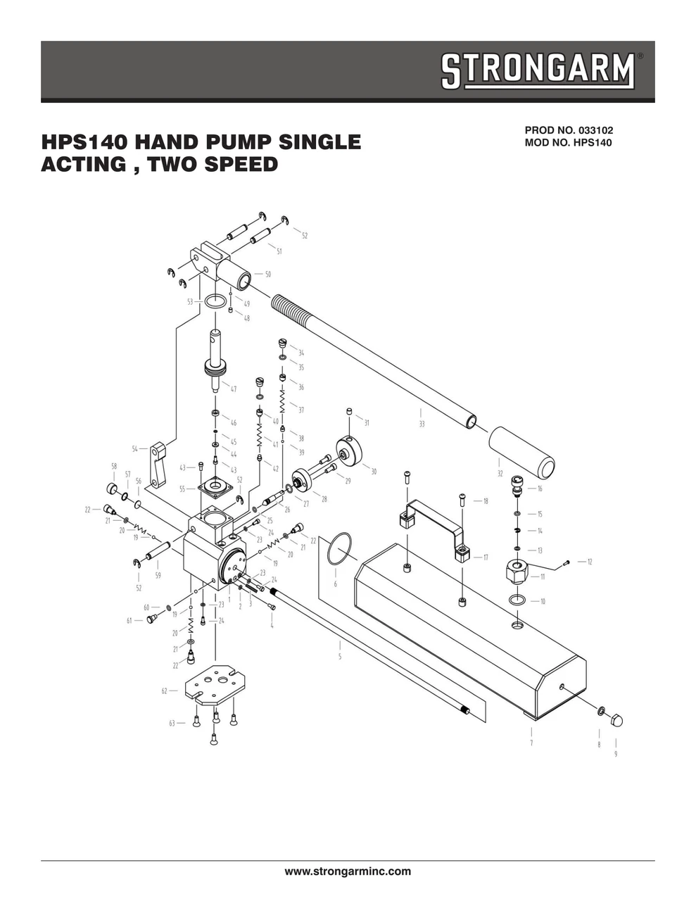 140in³ Capacity 10,000 PSI Single Acting Hand Pump  033102