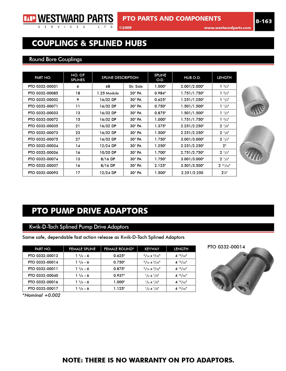1-3/8"-6 Spline Female x 0.625" Round Female Shaft "Kwik-D-Tach" Pump Drive Adapter  PTO0332-00012