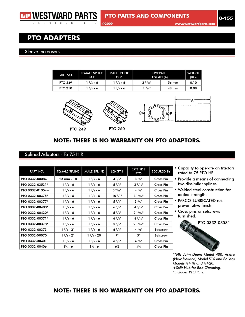 1-1/8"-6 Spline Female x 1-3/8"-6 Spline Male x 1-7/8" PTO Shaft Sleeve Increaser  PTO250