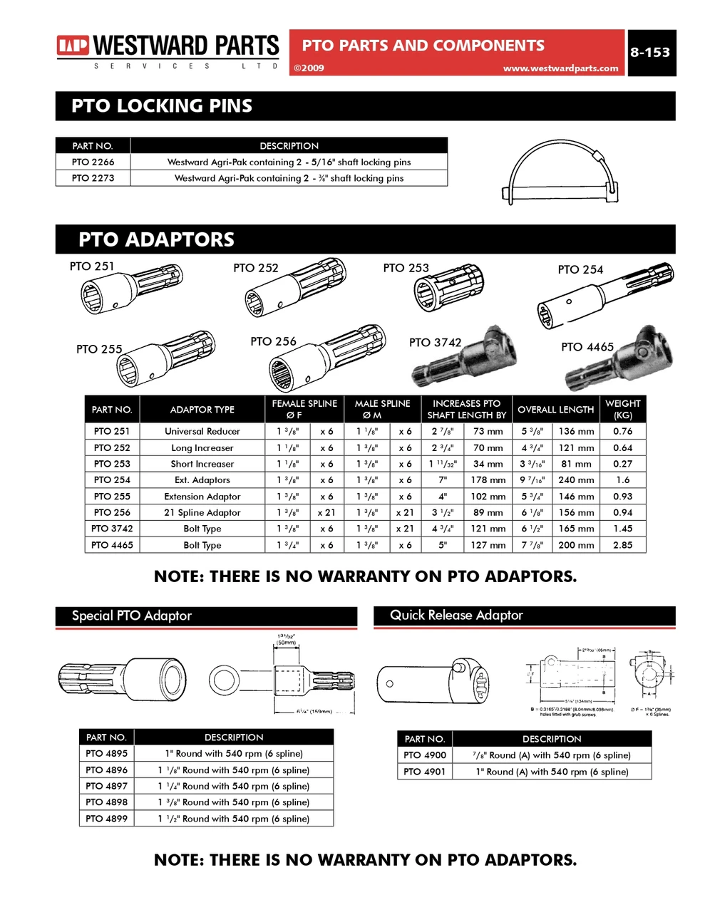 1-3/8"-6 Spline Male x 1" Round Female Shaft PTO Adapter  PTO4895