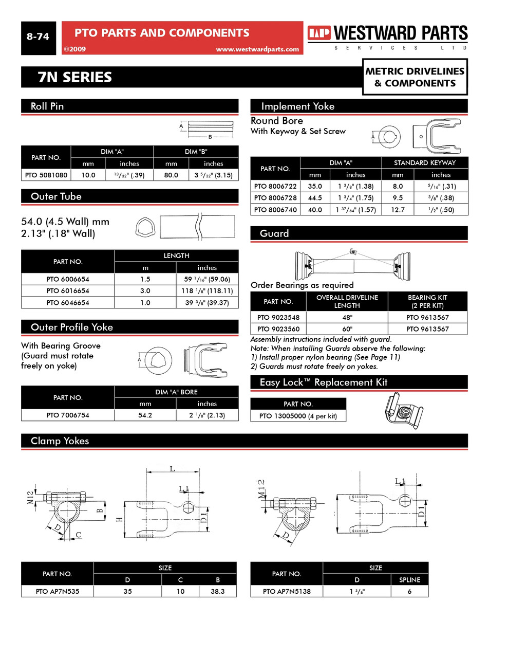 45mm Tri-Lobe - Roll Pin Yoke - Bondioli® 7N Series  PTO3006745
