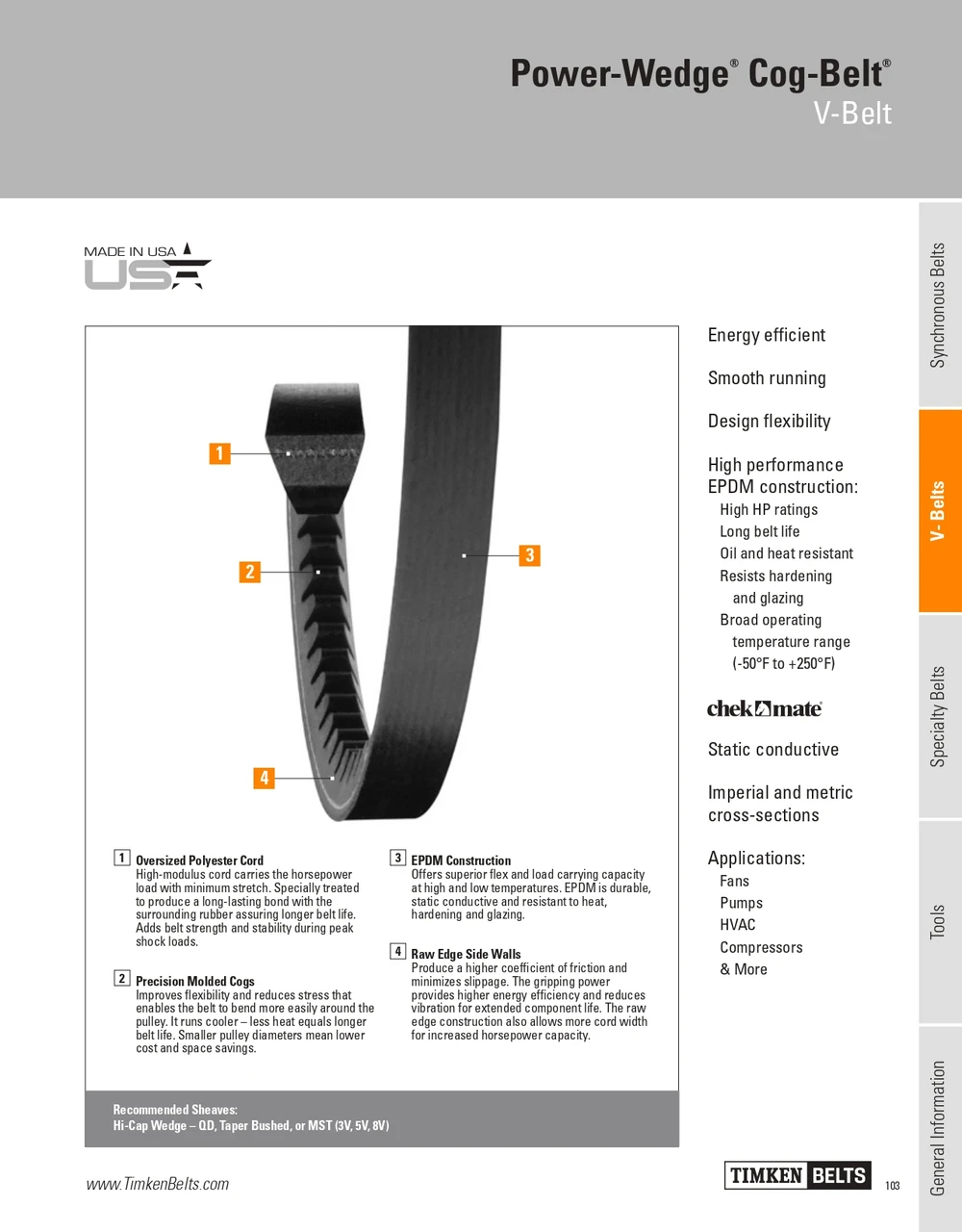 Power Wedge® Cog Belt® V-Belt   8VX1320