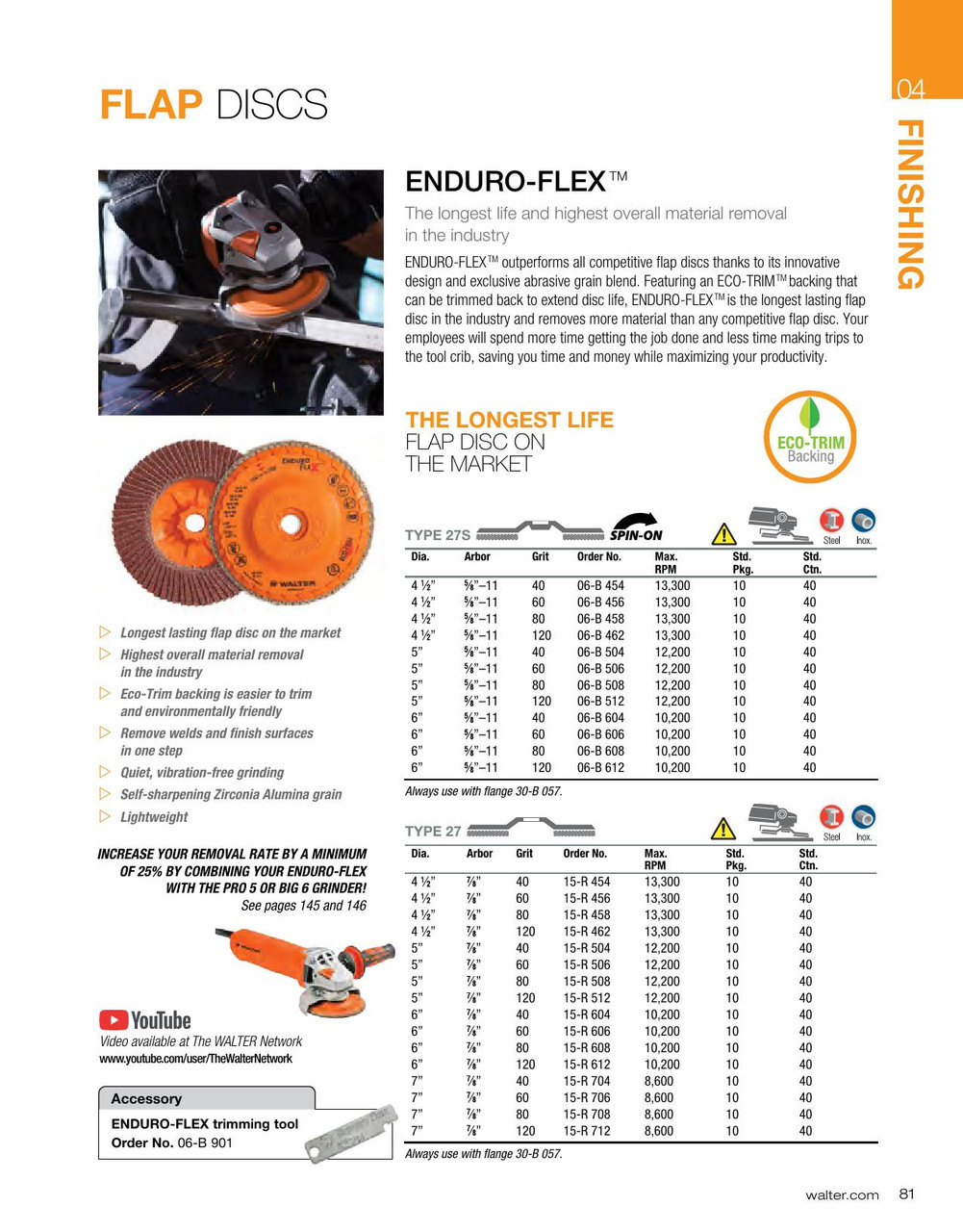 Enduro-Flex® 10 Pc. 4-1/2 x 5/8"-11 60G Flap Disc   06B456