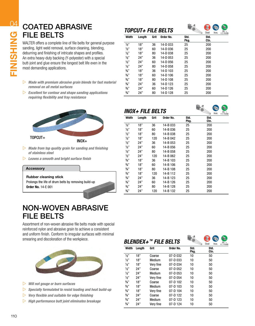 Blendex+® 10 Pc. 3/4 x 24" Very Fine Abrasive File Belt   07D124