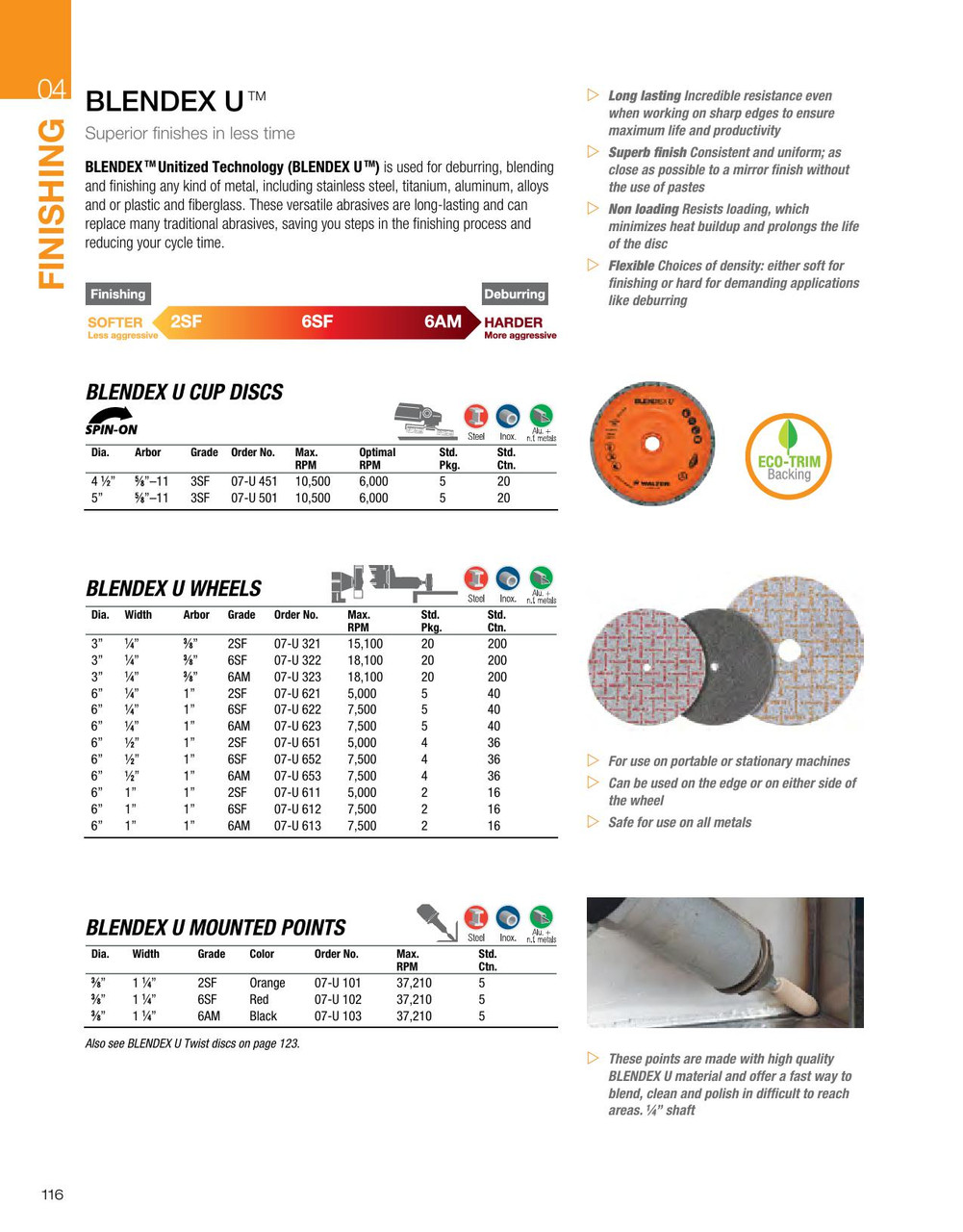 Blendex U® 5 Pc. 6 x 1/4 x 1" 2SF U Wheel   07U621