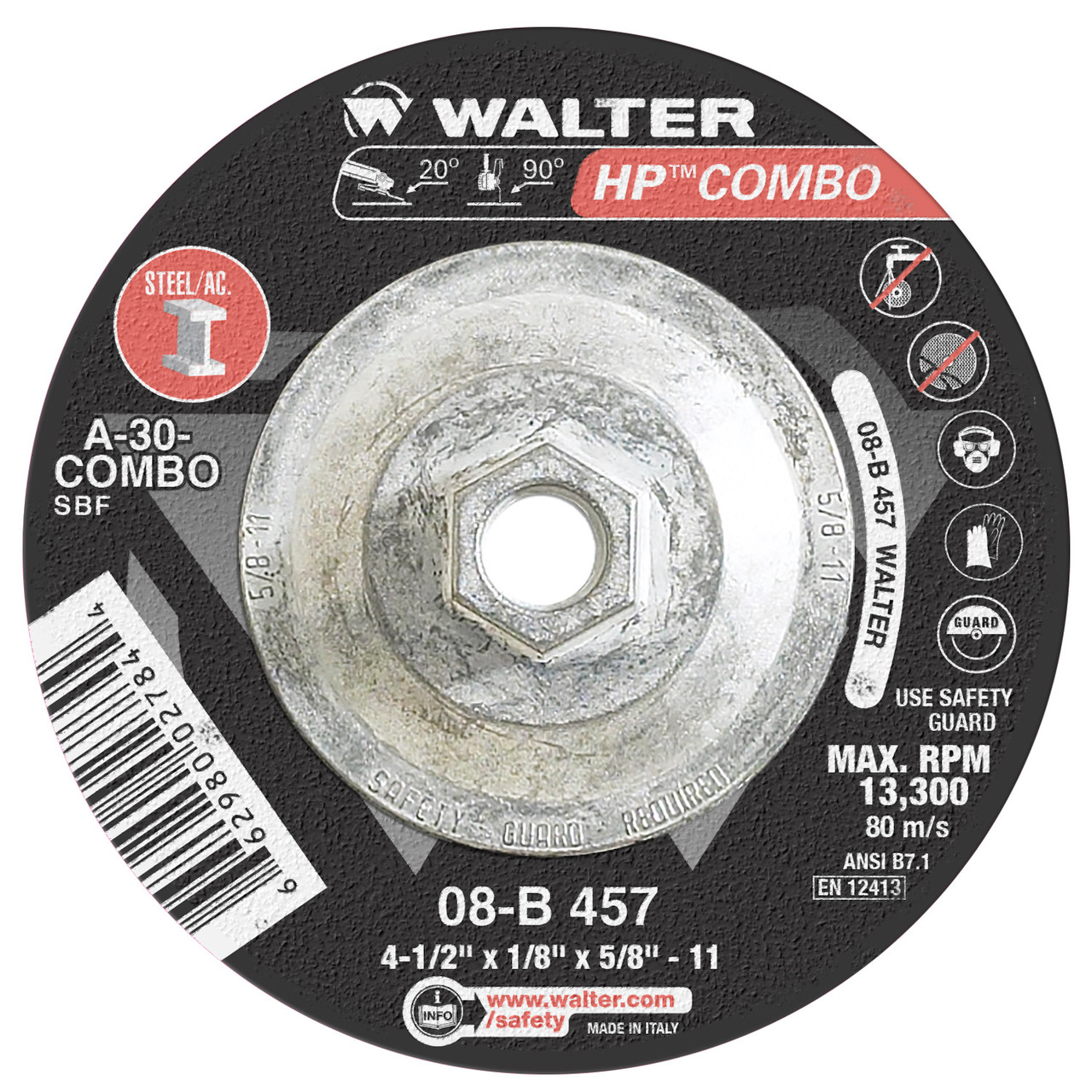 HP Combo® 10 Pc. 4-1/2 x 1/8 x 5/8"-11 A-30 Grinding Wheel   08B457