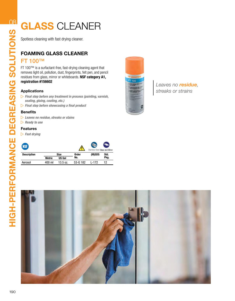 FT 100® Foaming Glass Cleaner 400ml Aerosol   53G182