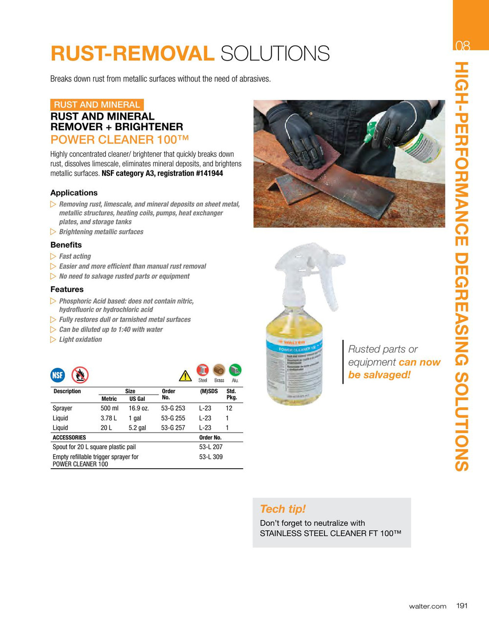 Power Cleaner 100® Rust Removal & Brightener 500ml Sprayer   53G253