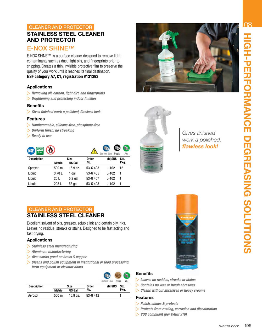E-Nox Shine® Stainless Cleaner/Protectant 500ml Sprayer   53G403