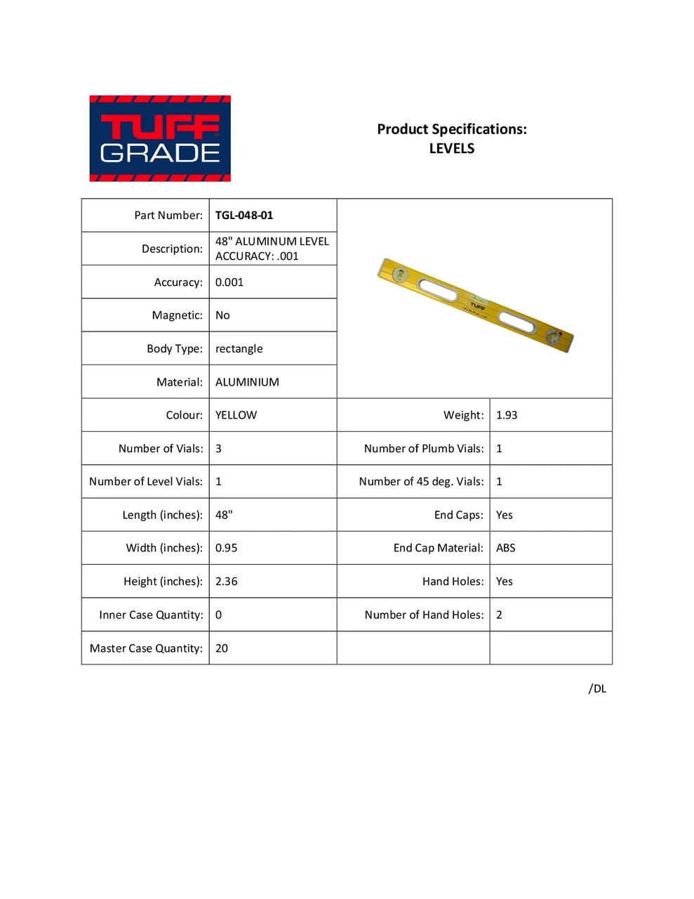 48" Level  TGL-048-01