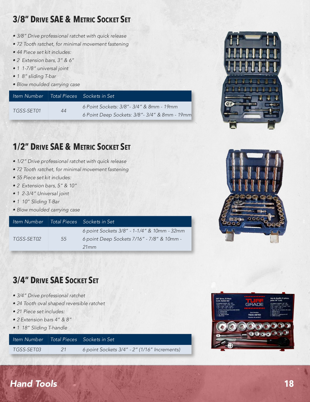 44 Pc. 1/2 Drive SAE & Metric Socket Set  TGSS-SET02