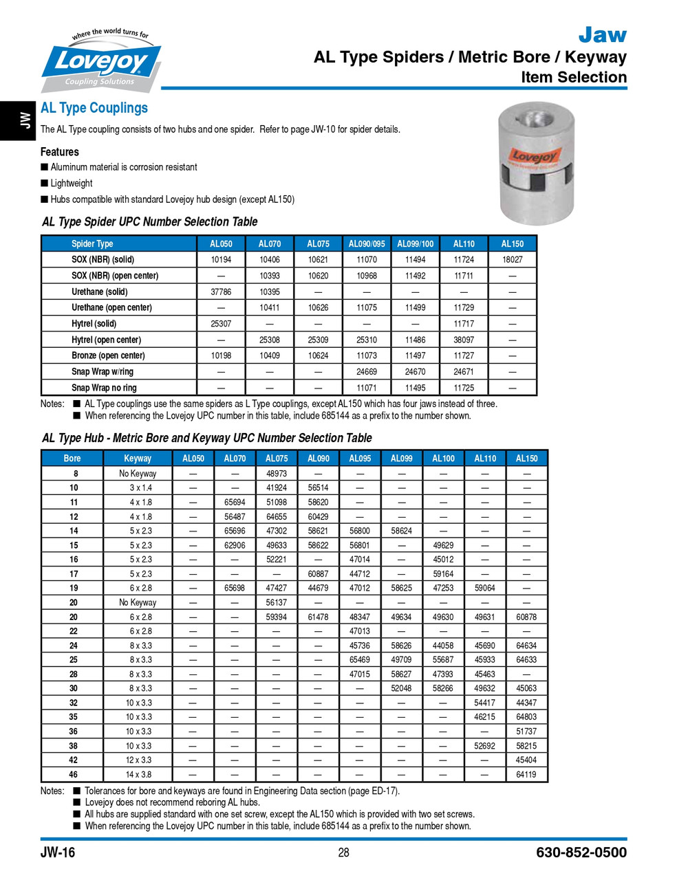 20mm Shaft Lovejoy® Jaw Style Coupling Half   AL075-HUB-20MMH7-NKW