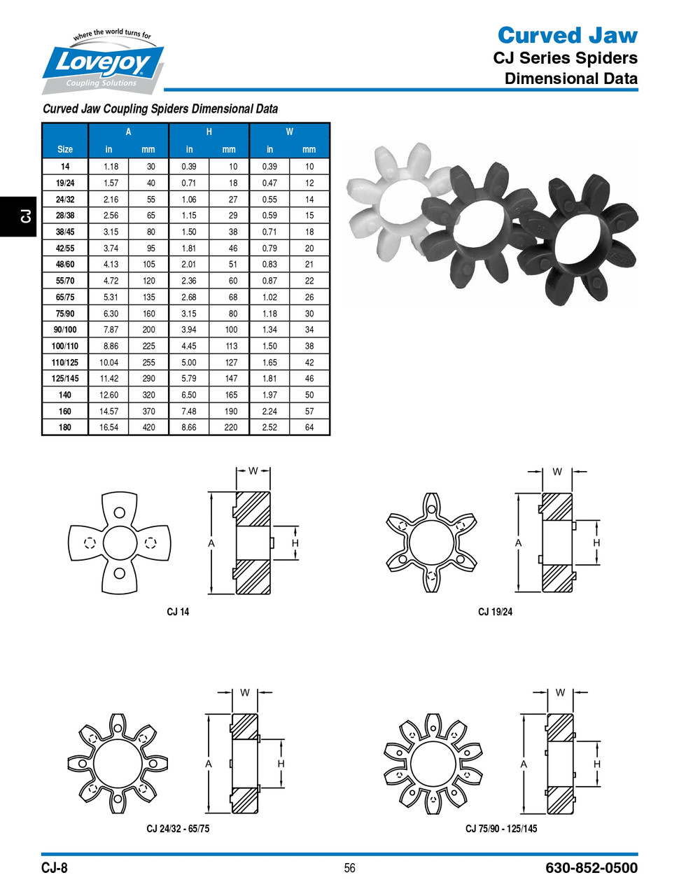 32mm Shaft Lovejoy® Type CJ90/100A Curved Jaw Style Coupling Half   CJ90A-HUB-CI-32MM-RSB