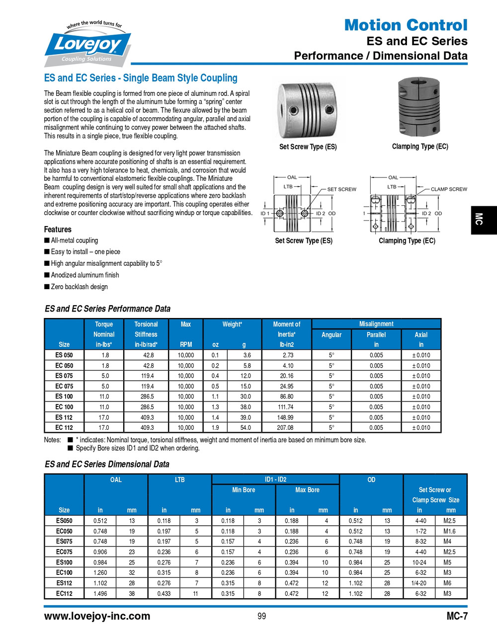 1/4 x 1/4" Shaft Lovejoy® ES100 Single Beam Set Screw Coupling   ES100-BEAM CP-1/4X1/4