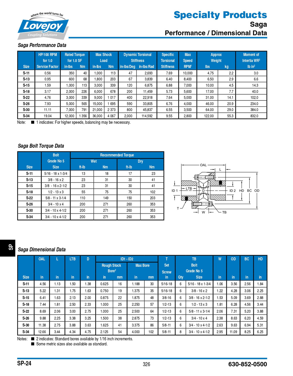RSB (1-5/8") Shaft Lovejoy® Saga® Coupling Half   SAGA-30-CP-1-5/8 RSBX1-5/8 RSB