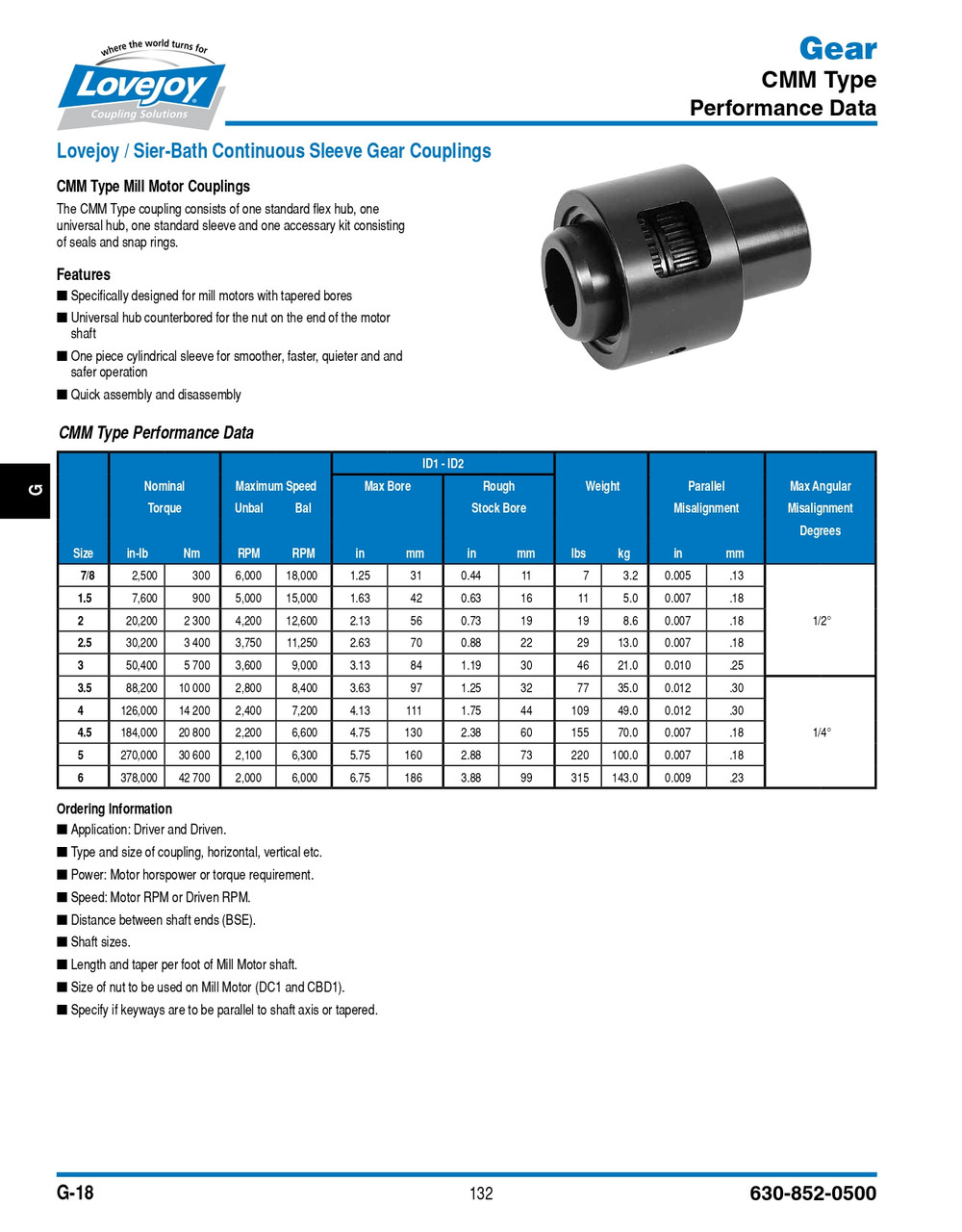 Unbored Lovejoy® Series CMM-2.5 Mill Motor Gear Coupling Hub   CMM-2.5-HUB-W/CENTER