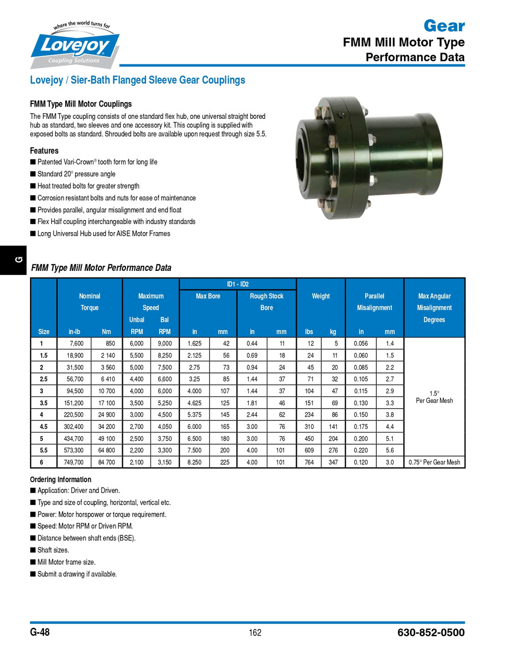 RSB Shaft Lovejoy® Series FMM-2.5 Exposed Bolt Flange Mill Type Coupling Half   FMM-2.5-HUB-RSB