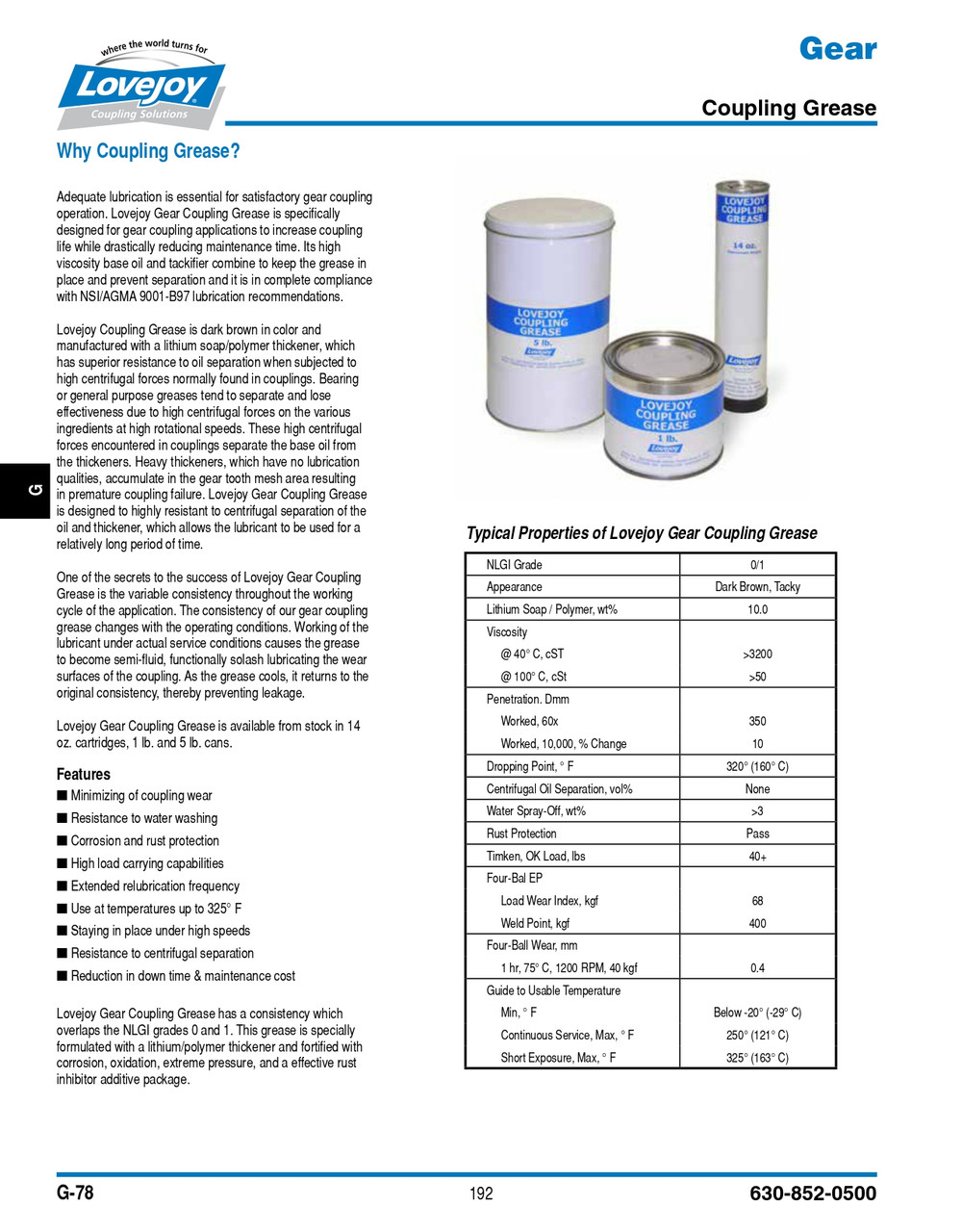 Lovejoy® High Performance Gear Coupling Grease 14oz Cartridge   GREASE-14OZ-CARTRIDGE-W/MSDS