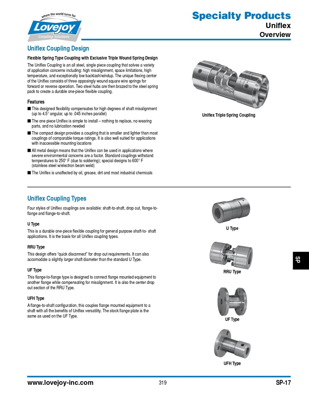 1/4 x 3/4" Shaft Lovejoy® Series U-75 Uniflex Coupling   U75R-CP-1/4X3/4-NKW LH