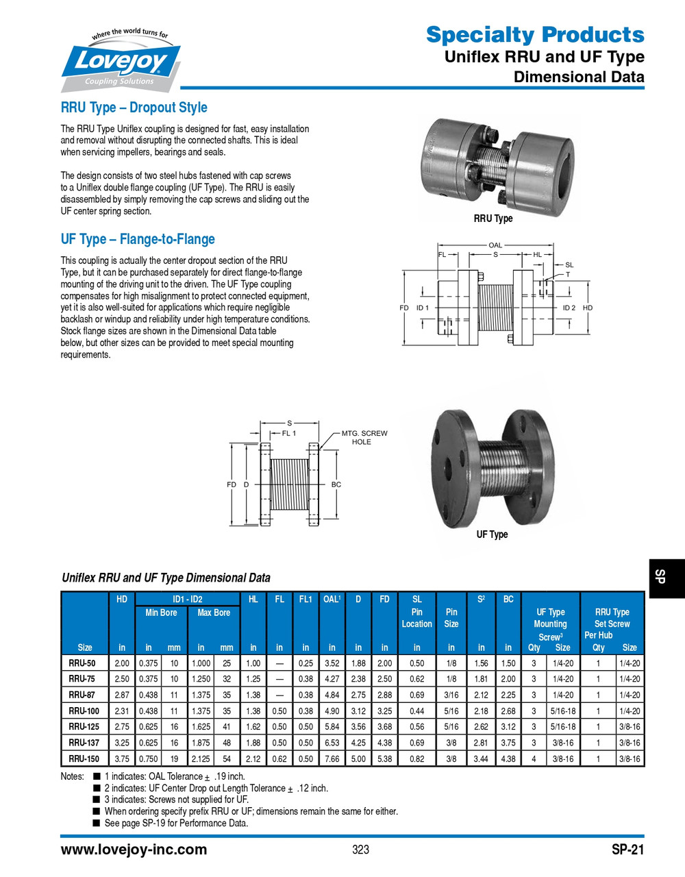 UF-150 Series Lovejoy® Uniflex Flange-Flange Coupling   UF150-DROP OUT