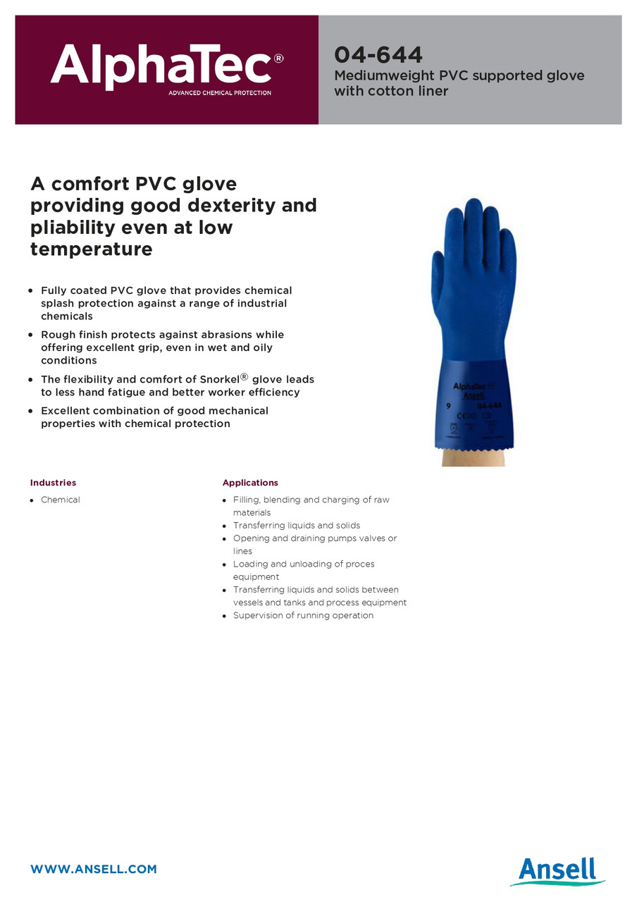Ansell AlphaTec® Snorkel® PVC Chemical Glove  04-644