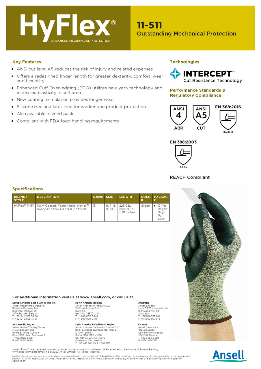 Ansell Hy-Flex® Foam Nitrile Coated Kevlar® Glove  11-511
