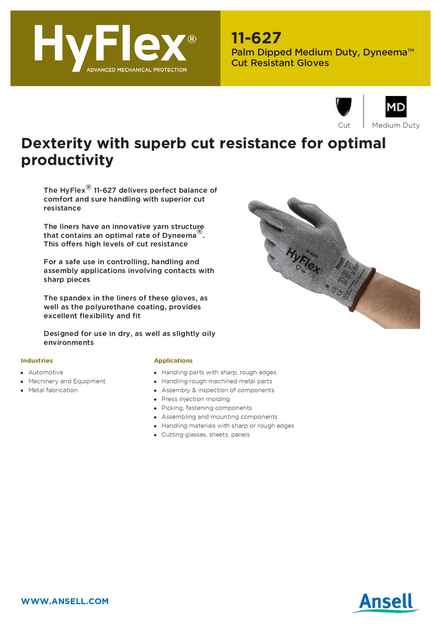 Ansell Hy-Flex® Polyurethane Coated Dyneema® Cut Resistant Glove  11-627