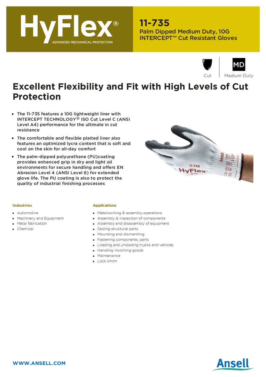Ansell Hy-Flex® Polyurethane Coated Cut Resistant Glove  11-735