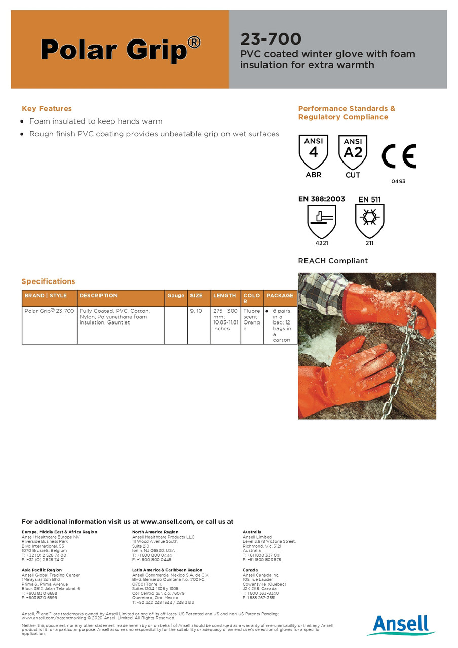 Ansell Polar Grip® Textured PVC Coated Glove  23-700