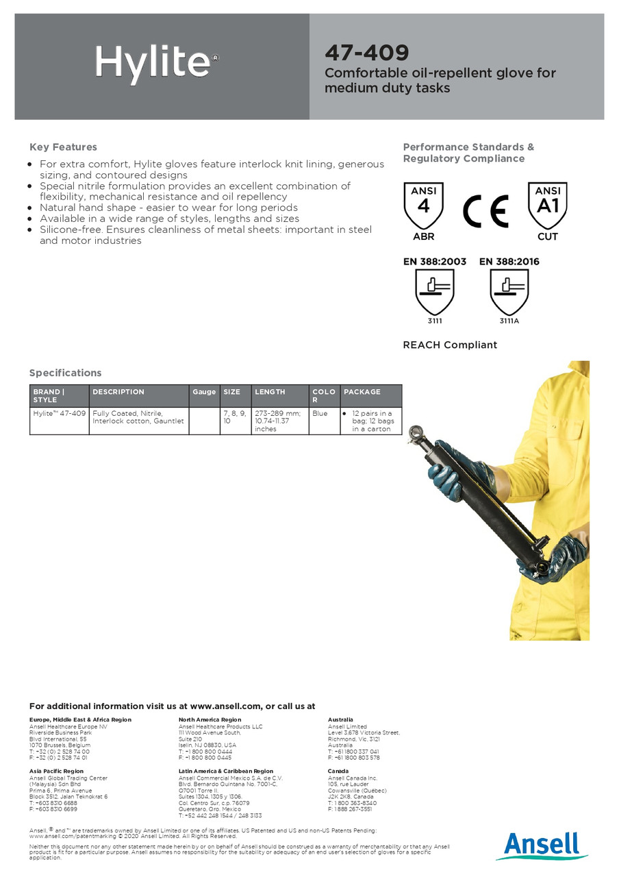 Ansell Hylite® PVC Chemical Glove  47-409