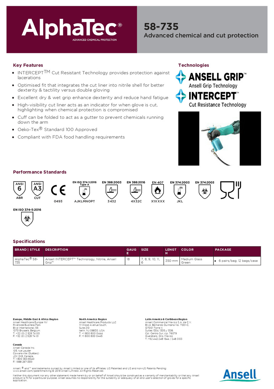Ansell Alphatec® Nitrile Cut Resistant Chemical Glove  58-735