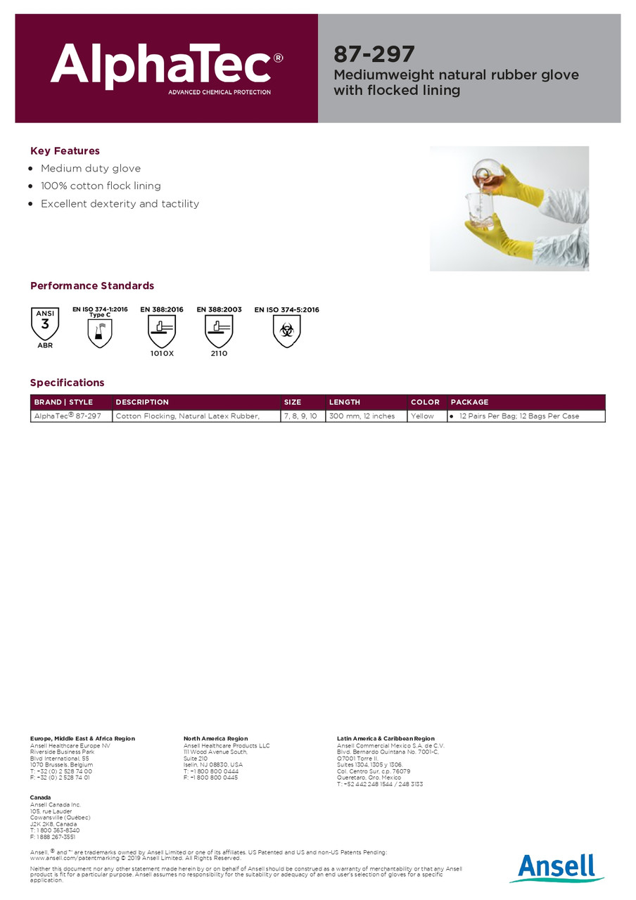 Ansell AlphaTec® Lined Latex Chemical Glove  87-297