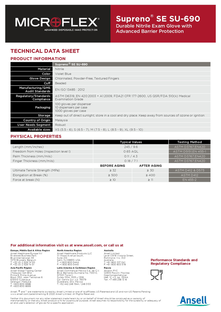 Ansell Microflex® Supreno® SE Nitrile Glove  SU-690