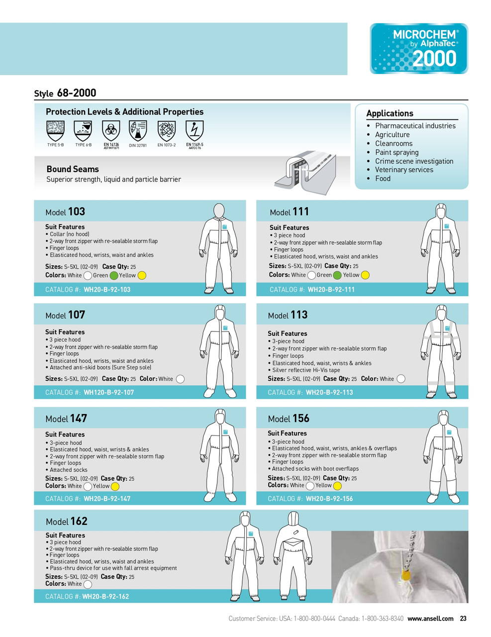 Ansell AlphaTec® 2000 Series Fine Particle/Clean Room Chemical Suit w/Collar  WH20-B-92-103