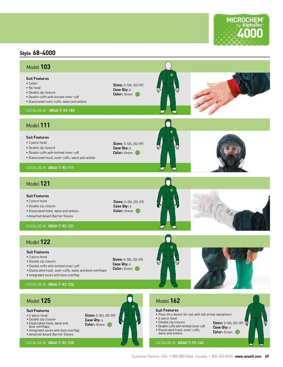 Ansell AlphaTec® 4000 Series Warfare/Biological Agents Chemical Suit w/Hood & Gloves  GR40-T-92-121