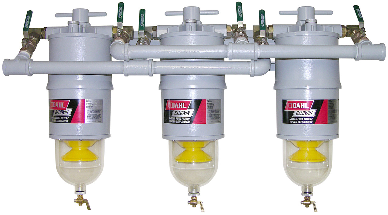 Three Diesel Fuel Filter/Water Separators Manifolded with Shut-Off Valves  300-MFV3