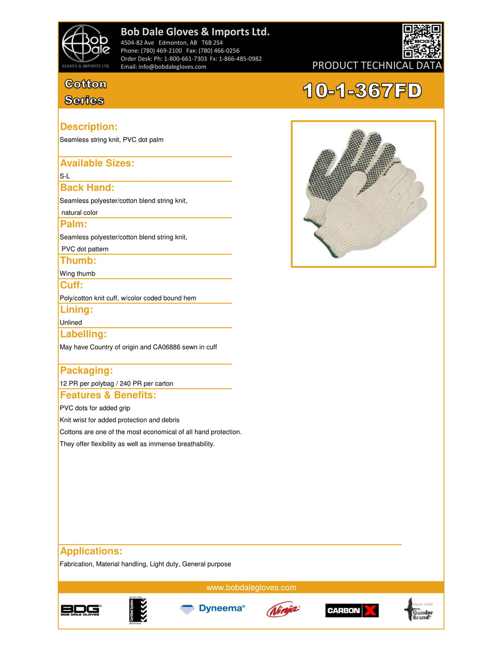 Seamless Knit Poly-Cotton Knitwrist PVC Dot Palm  10-1-367FD