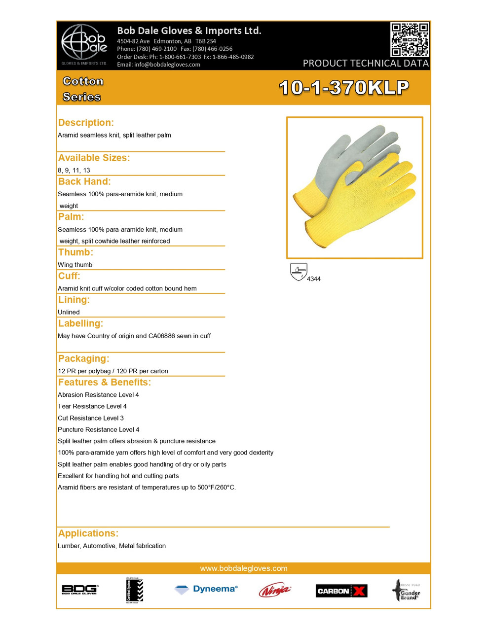 Seamless Knit Aramid Glove w/Split Leather Palm  10-1-370KLP