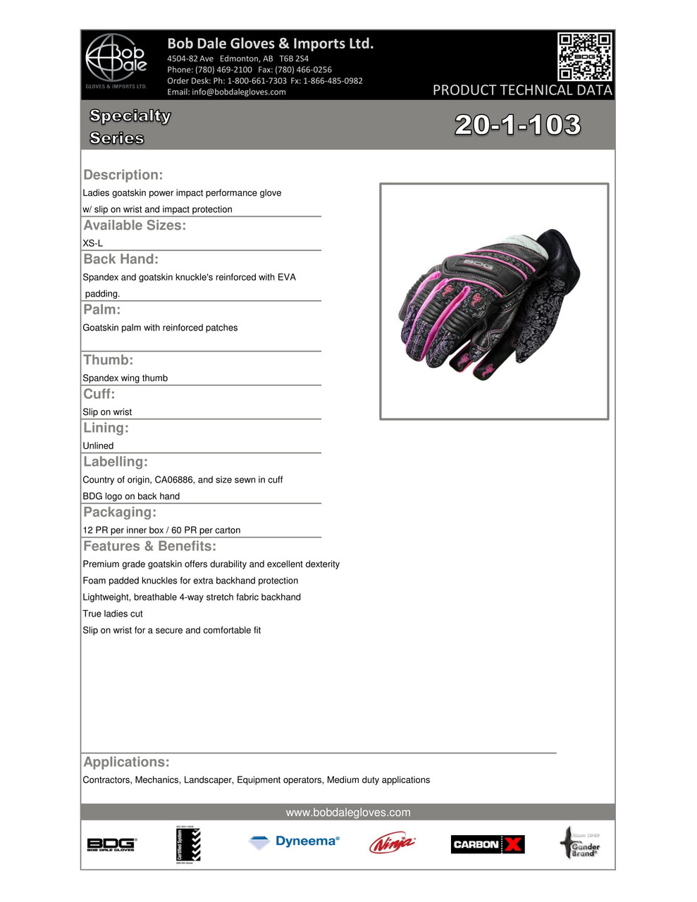 Ladies Slip On Clarino® Leather Palm Impact Glove  20-1-103
