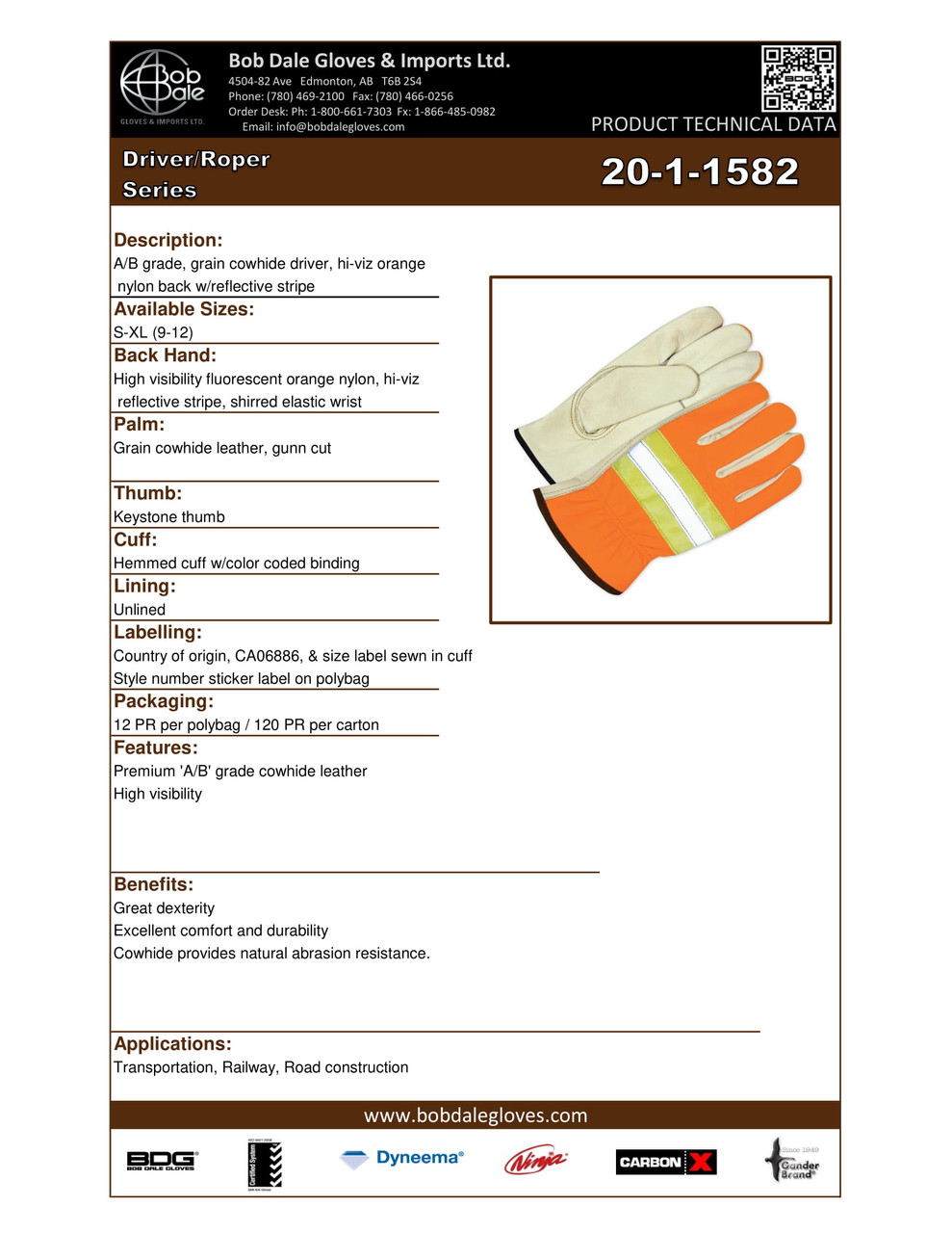 Grain Cowhide Driver Hi-Viz Spandex Back Orange Keystone Thumb  20-1-1582