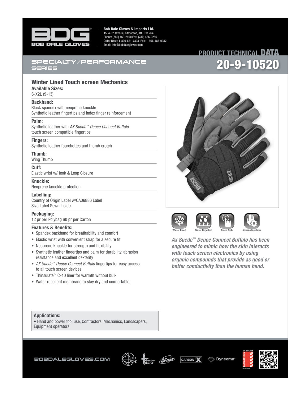 Winter Mechanics AX Suede Palm Thinsulate® C40 Touch Screen Glove  20-9-10520